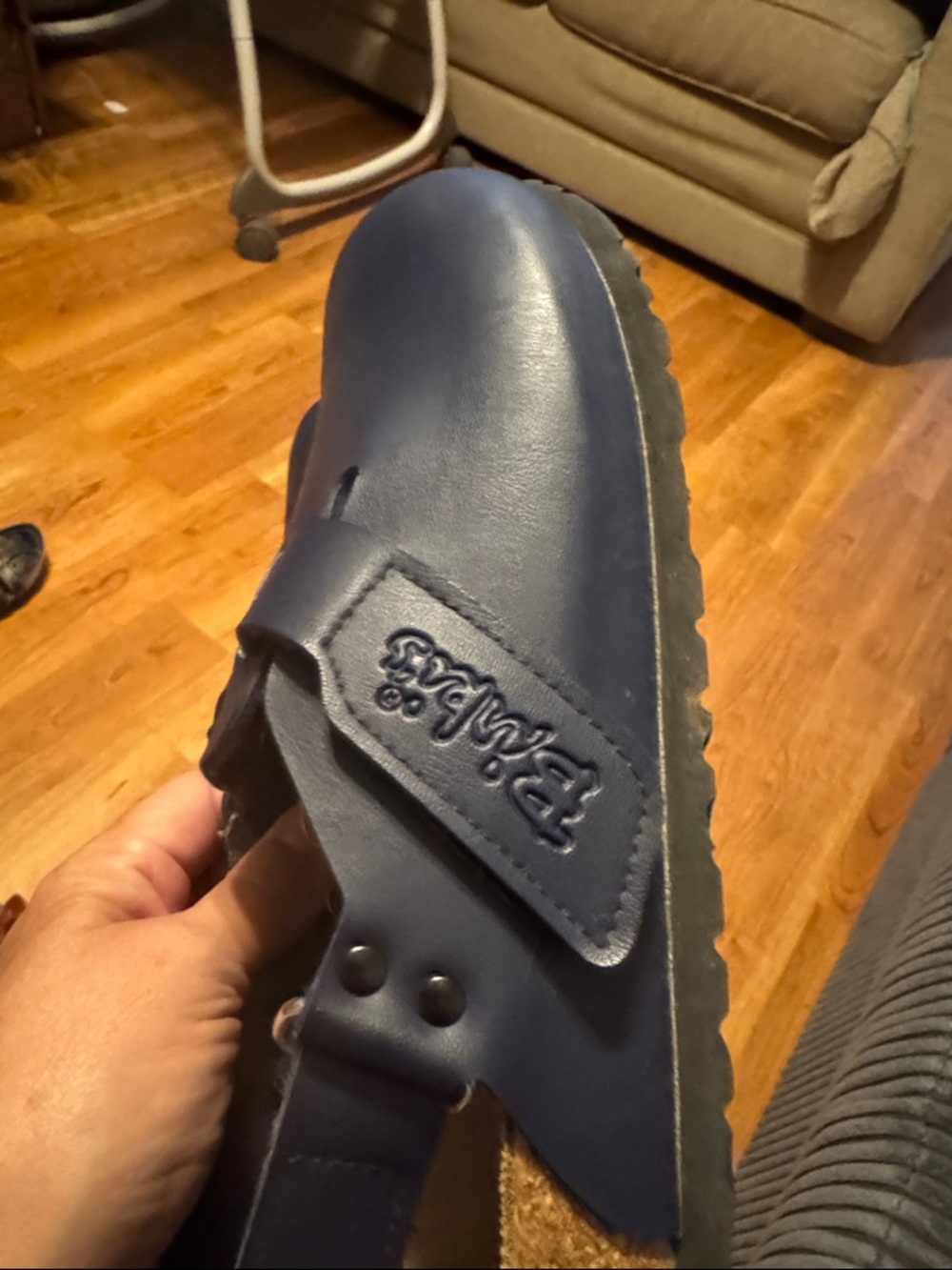 Classic Women's Navy Leather Clogs - Adjustable Back Strap
